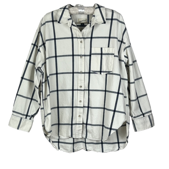 Universal Thread Womens Fit Flannel Shirt XL Oversized Fit Cream/Navy - Picture 1 of 9